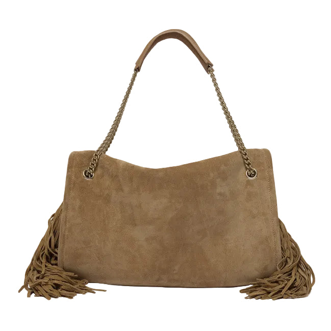 Borsa Venus Peach Fringe Midi a spalla in suede