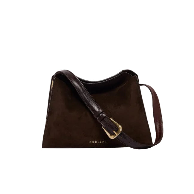 Borsa Trinity Peach Oro Small a spalla in suede e cuoio