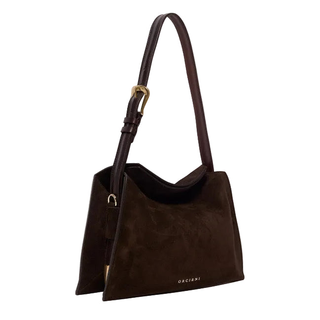 Borsa Trinity Peach Oro Small a spalla in suede e cuoio