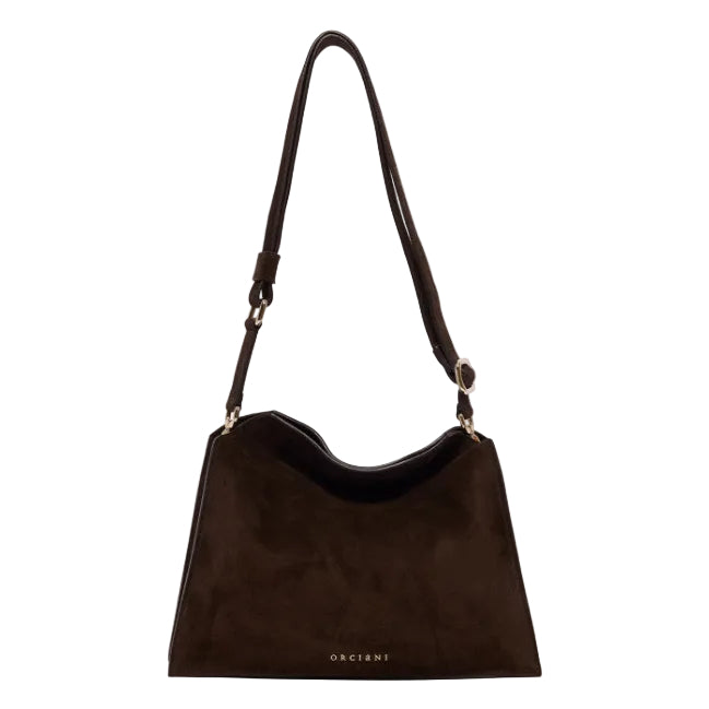 Borsa Trinity Peach Oro Small a spalla in suede e cuoio