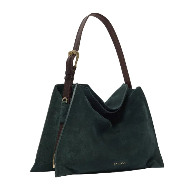 Borsa Trinity Peach Oro Midi a spalla in suede e cuoio