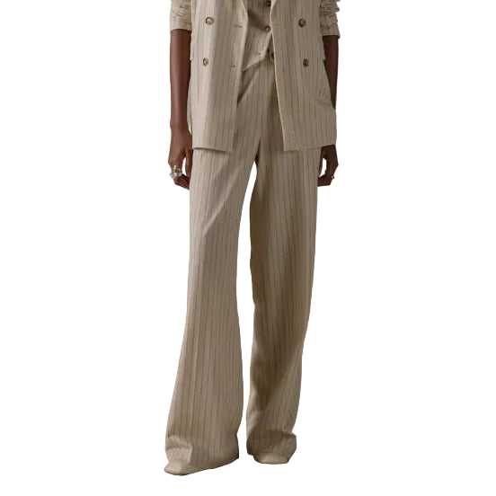 Pantalone wide leg striped herringbone