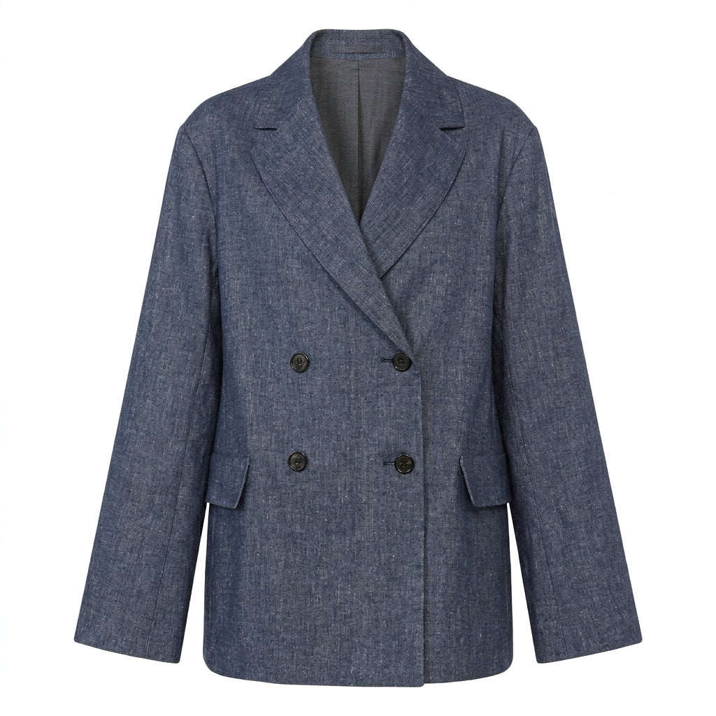 Giacca Doppiopetto Effetto Denim Nero