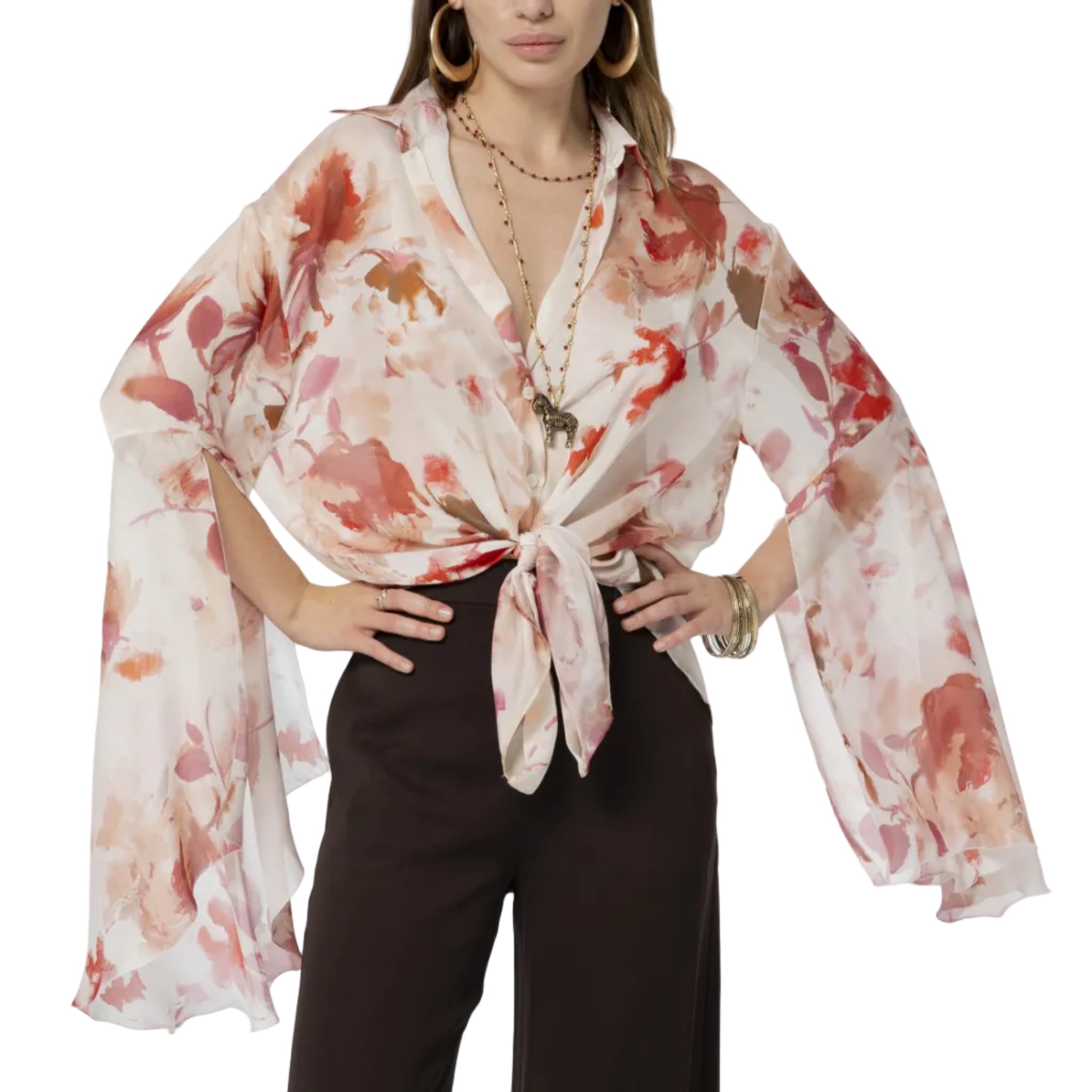 Camicia in Fantasia con Spacchi sulle Maniche