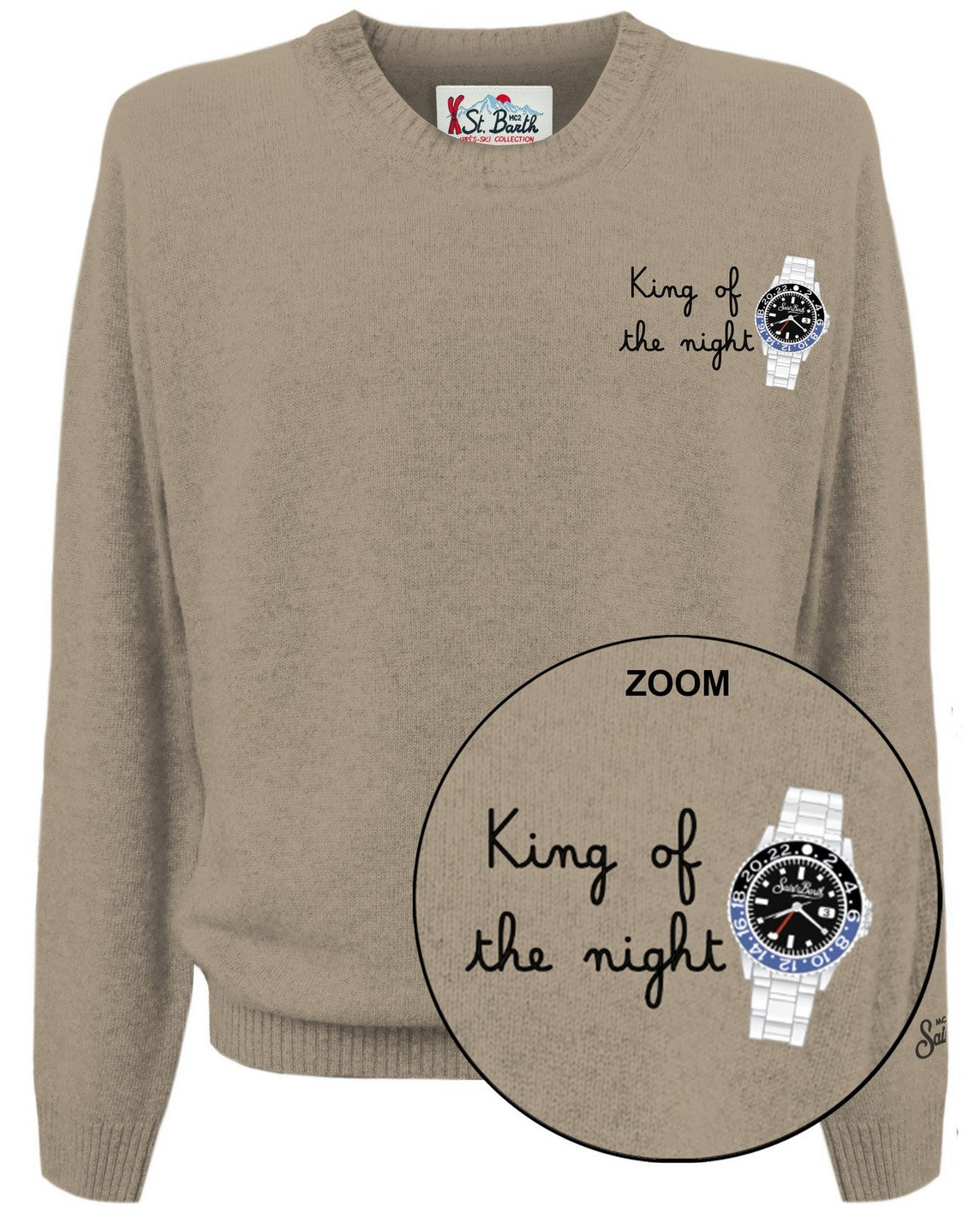 Maglia girocollo Heron Light beige in misto lana e cashmere con ricamo King Of The Night
