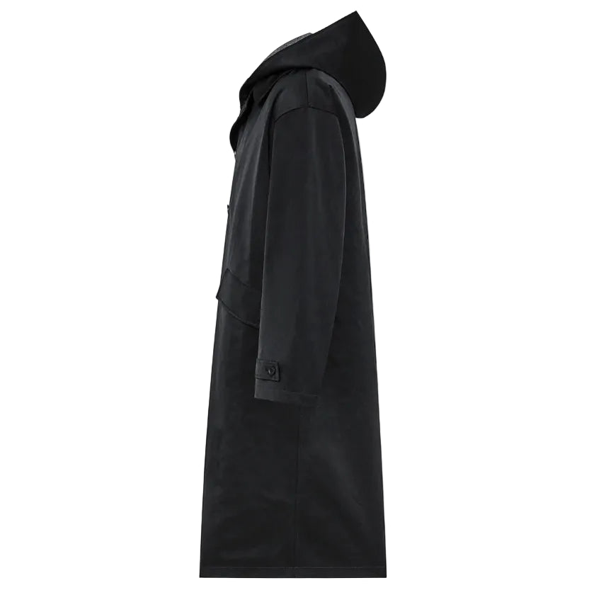 CAPPOTTO LUNGO OVERSIZE IN TESSUTO COMPATTO DI MICROFIBRA CON CAPPUCCIO E GILET INTERNO IN LANA TECNICA