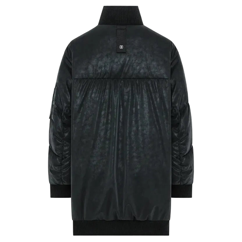 BOMBER LUNGO CON LINEA CON LINEA A UOVO IN TESSUTO DI POLIURETANO EFFETTO PELLE DI ASPETTO VINTAGE MILDA
