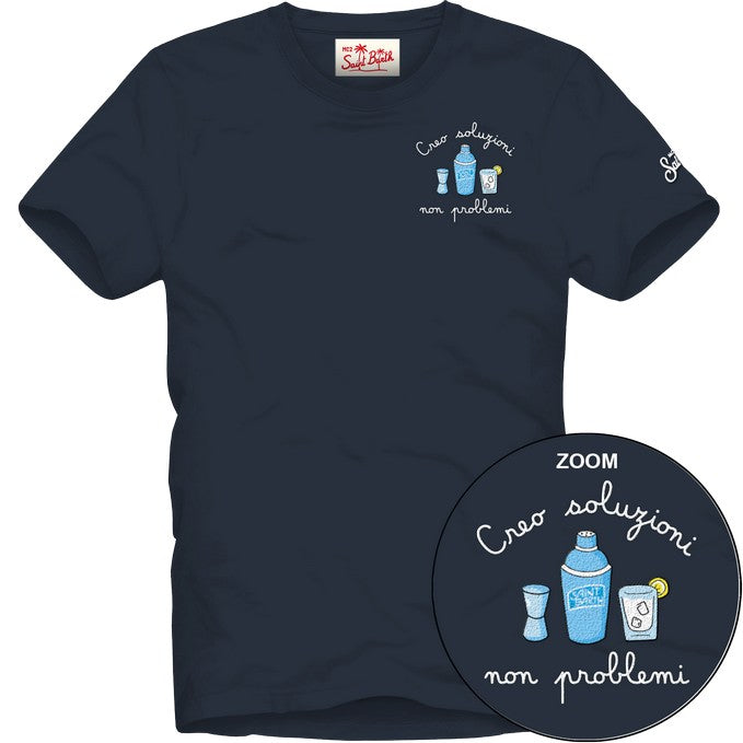 T-shirt Portofino blu con ricamo Creo Soluzioni Non Problemi