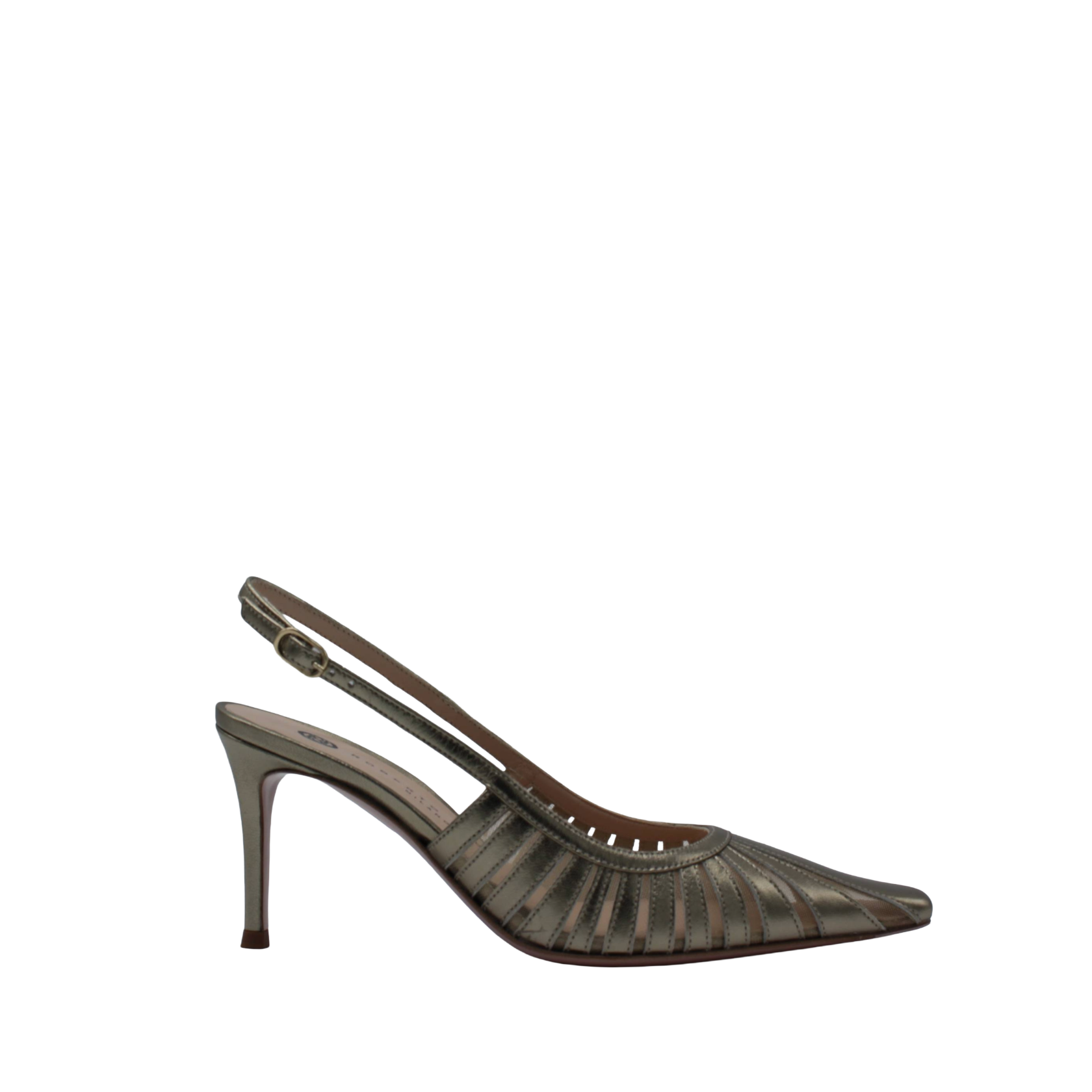 SLINGBACK IN PELLE LAMINATA CON INTAGLI LASERATI E TACCO MEDIO SUNNY