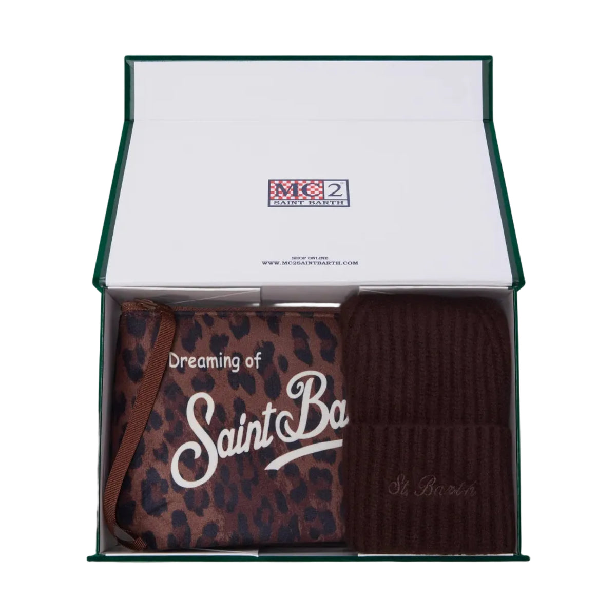 Set pochette con stampa leopardo e berretto