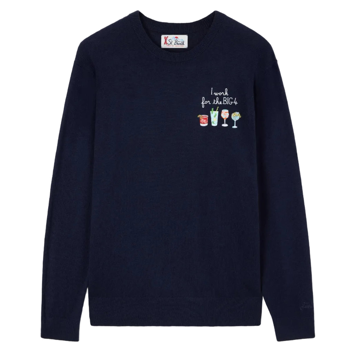 Maglia girocollo Heron Light blu navy in misto lana e cashmere con ricamo Big 4