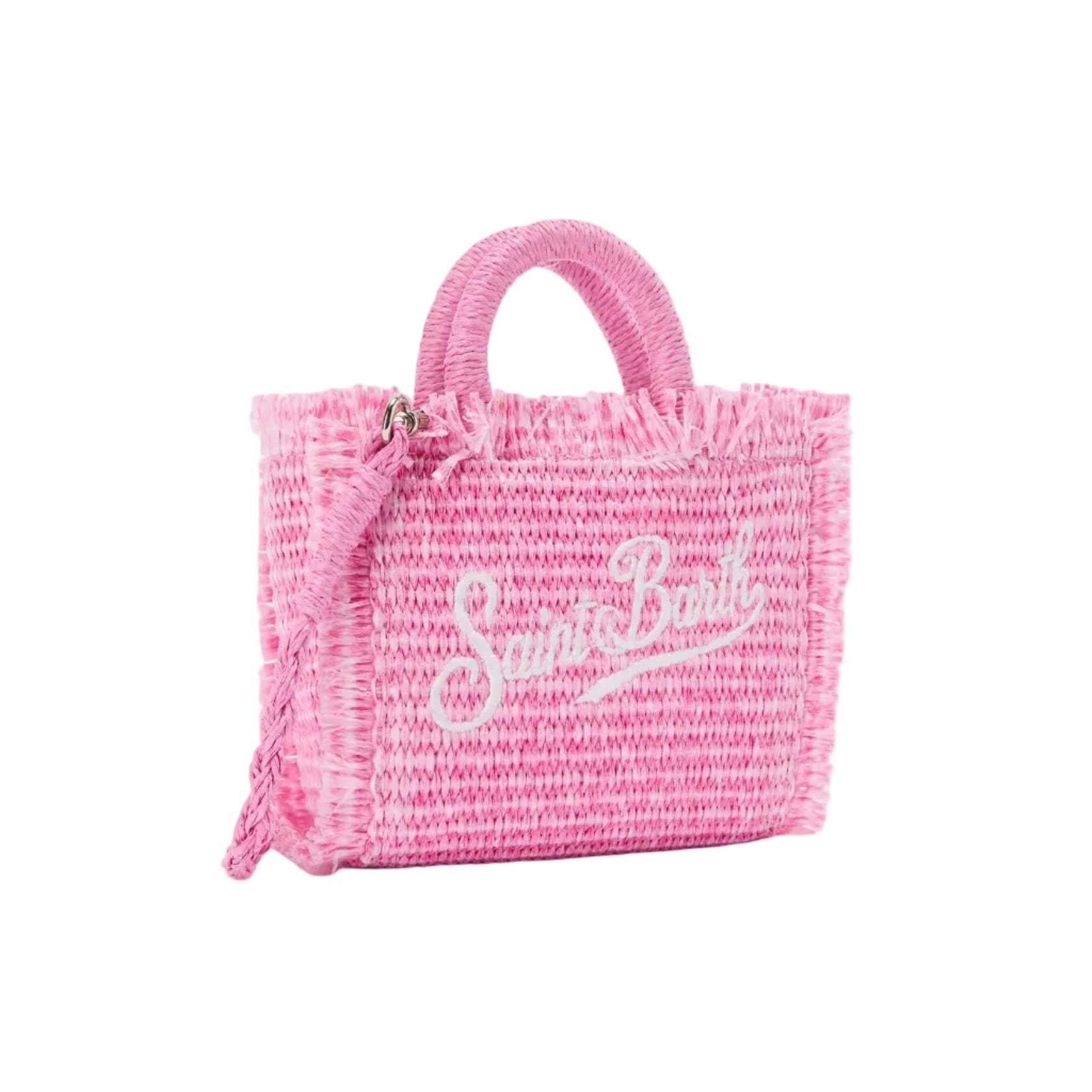 Borsa Vanity micro effetto paglia con dettagli rosa
