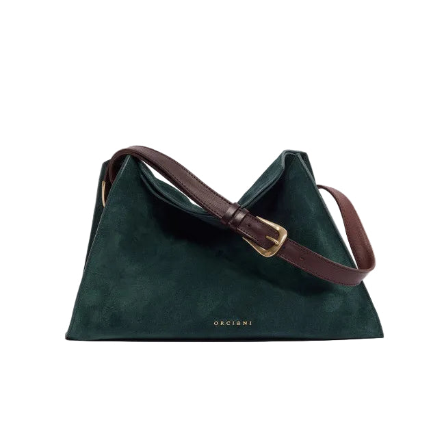 Borsa Trinity Peach Oro Midi a spalla in suede e cuoio