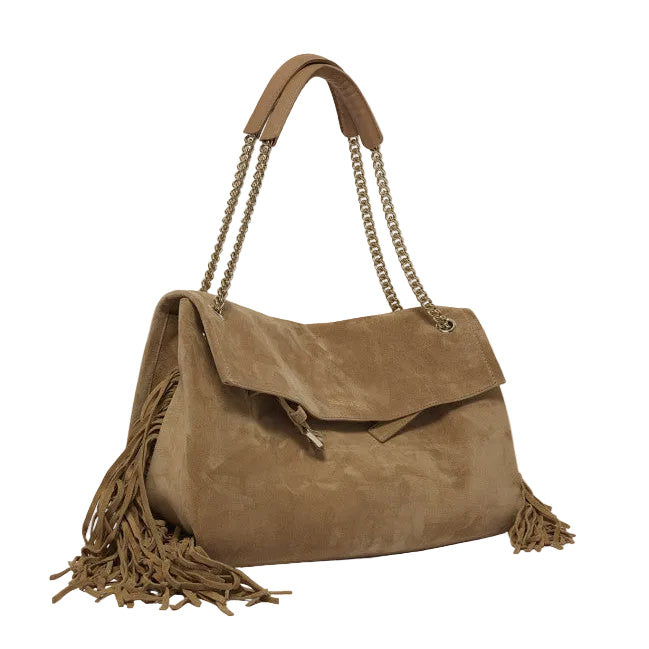 Borsa Venus Peach Fringe Midi a spalla in suede