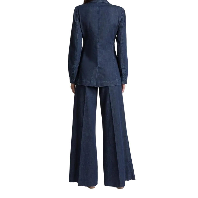 Pantalone a Palazzo con Cinta Elastica in Denim