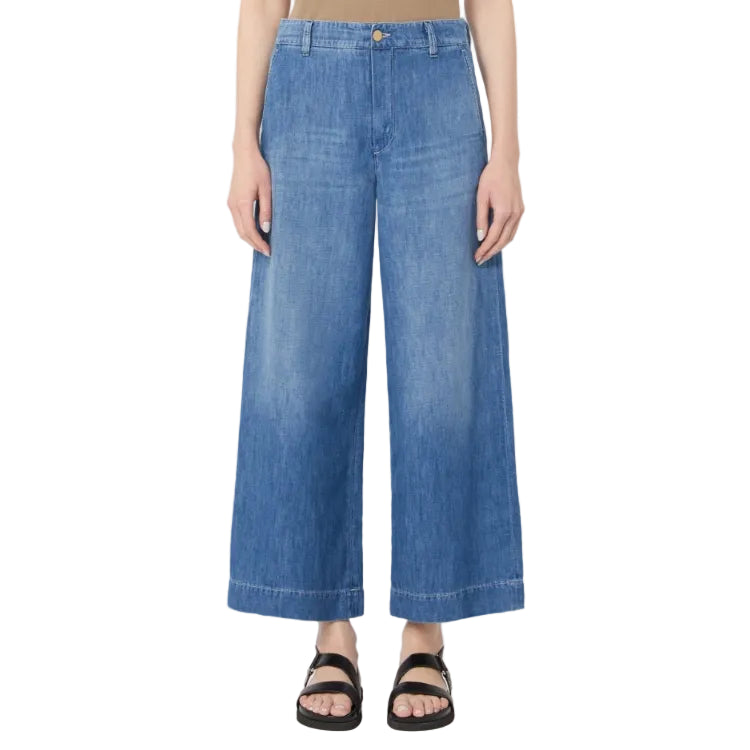 Pantalone in denim di cotone e lino
