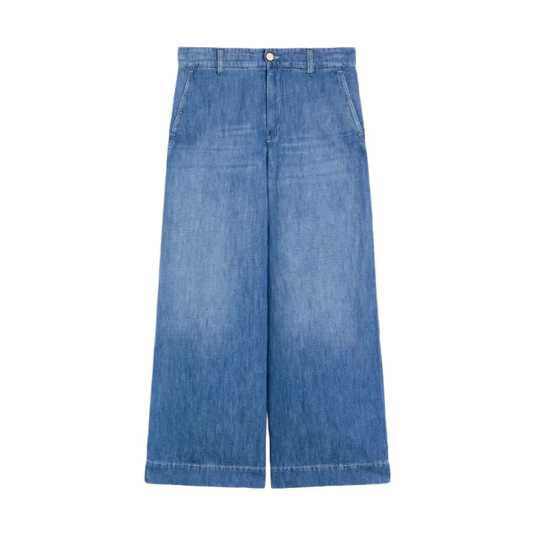 Pantalone in denim di cotone e lino