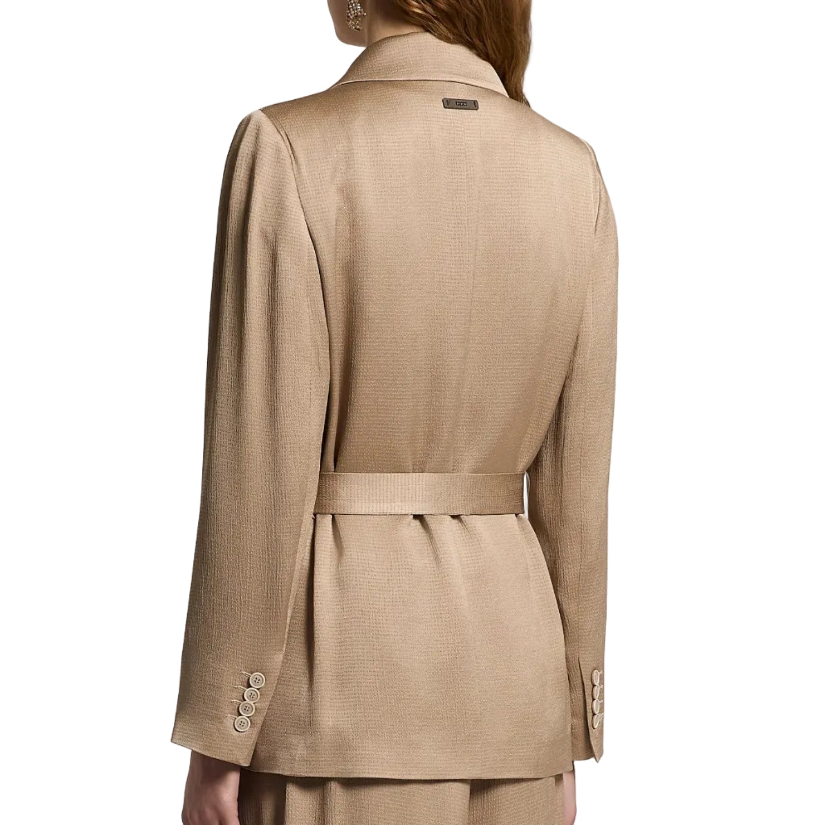 Blazer con cintura in raso martellato di viscosa