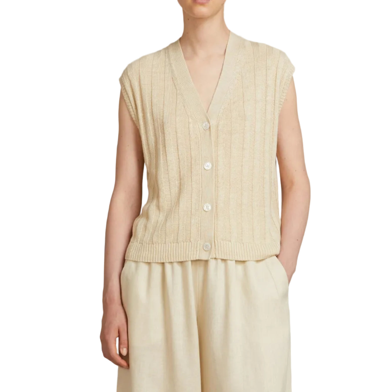 Gilet con Scollo a V Lavorato a Coste Ranghi