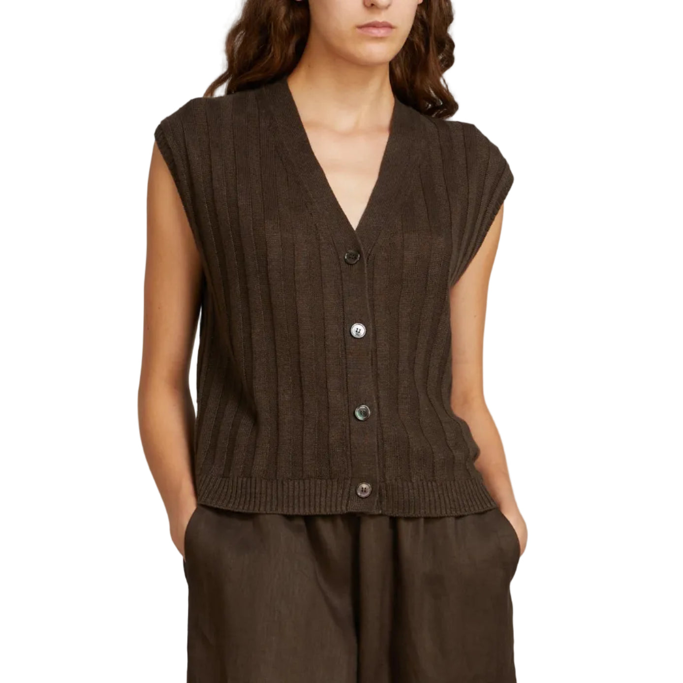 Gilet con Scollo a V Lavorato a Coste Ranghi