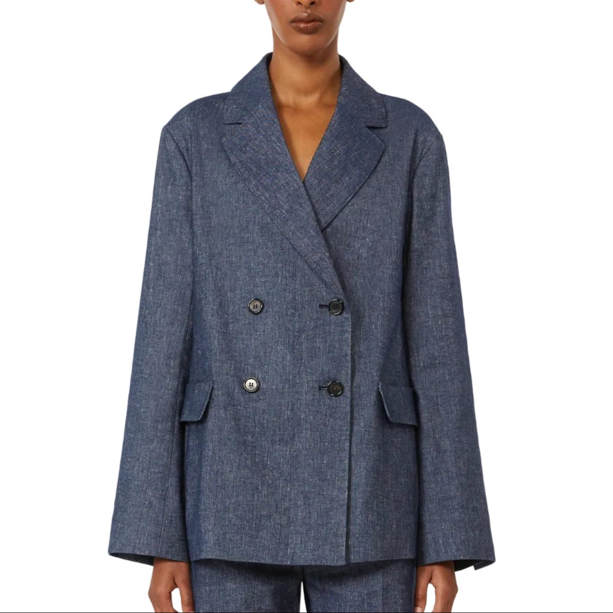 Giacca Doppiopetto Effetto Denim Nero