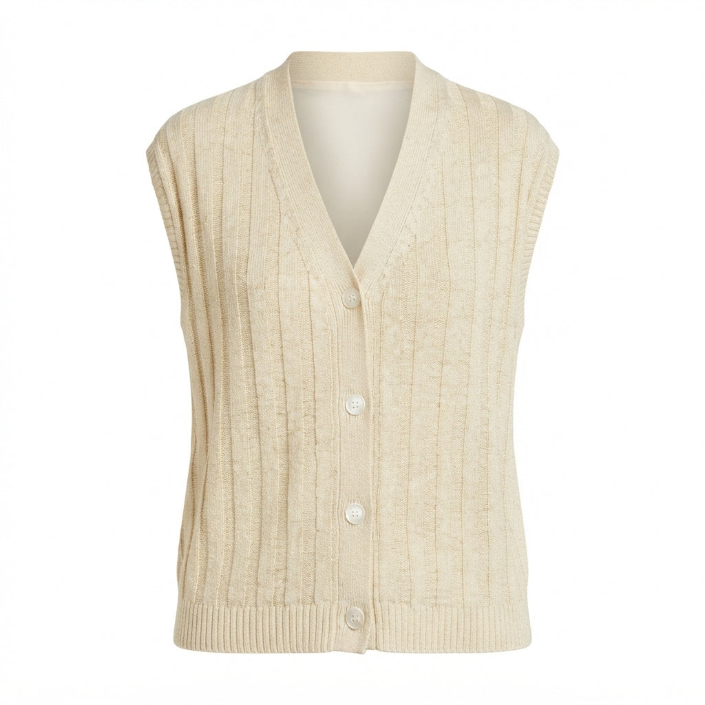 Gilet con Scollo a V Lavorato a Coste Ranghi