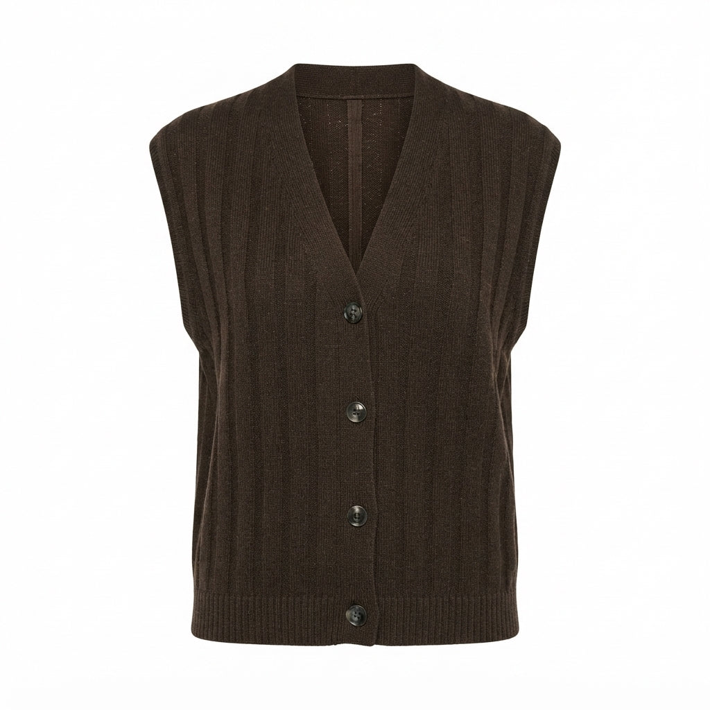Gilet con Scollo a V Lavorato a Coste Ranghi