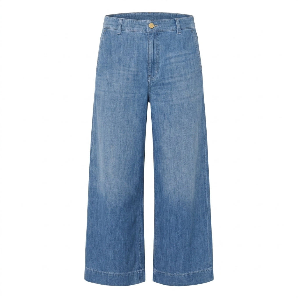 Pantalone in denim di cotone e lino