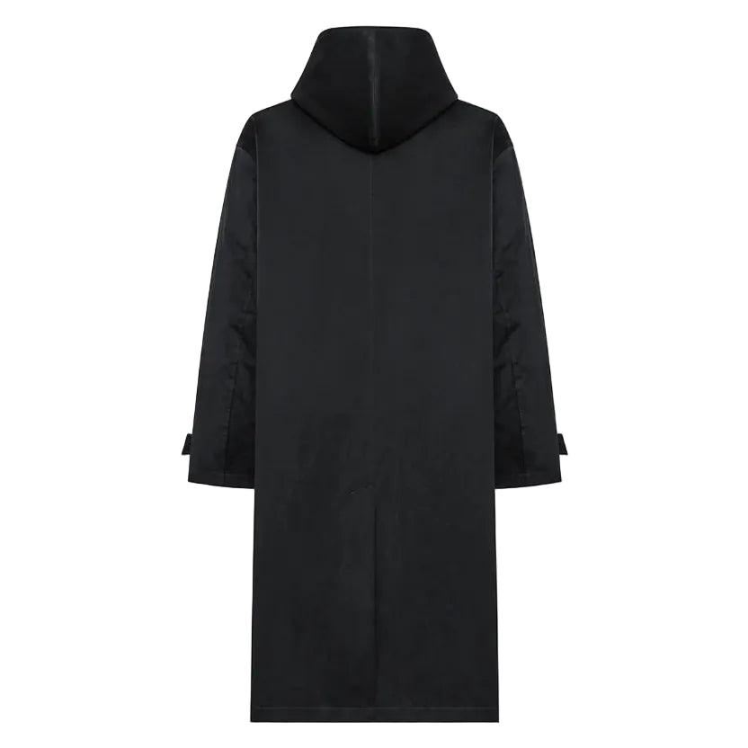CAPPOTTO LUNGO OVERSIZE IN TESSUTO COMPATTO DI MICROFIBRA CON CAPPUCCIO E GILET INTERNO IN LANA TECNICA