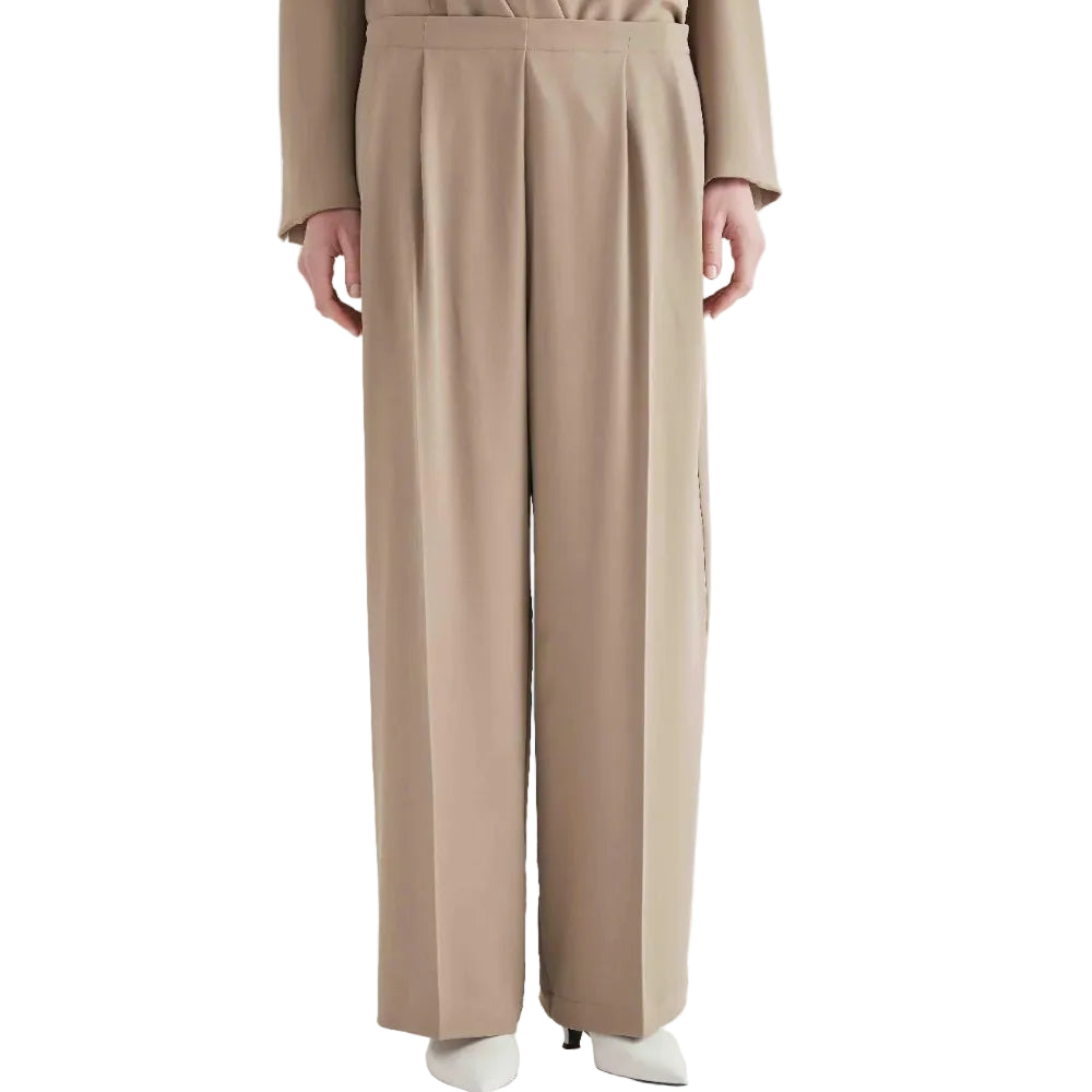 PANTALONE A GAMBA LARGA CON PIEGHE SUL DAVANTI