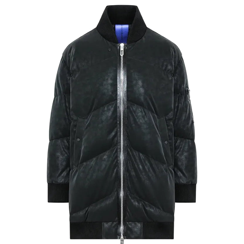BOMBER LUNGO CON LINEA CON LINEA A UOVO IN TESSUTO DI POLIURETANO EFFETTO PELLE DI ASPETTO VINTAGE MILDA