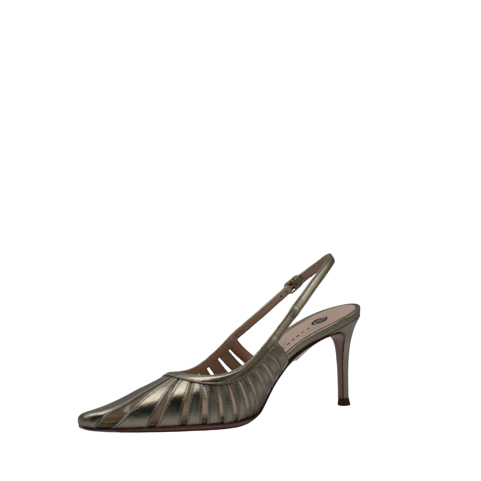 SLINGBACK IN PELLE LAMINATA CON INTAGLI LASERATI E TACCO MEDIO SUNNY