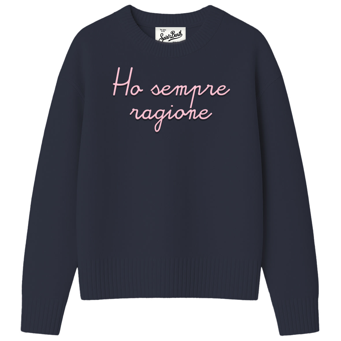 Maglia girocollo Tessa nera in misto lana e cashmere con ricamo