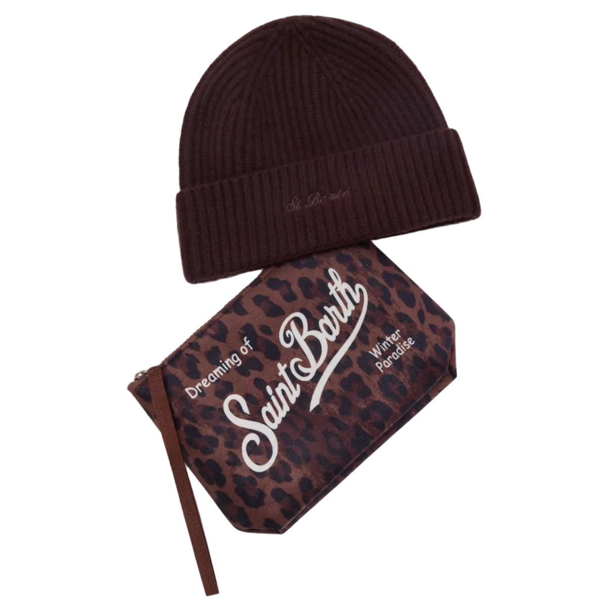 Set pochette con stampa leopardo e berretto