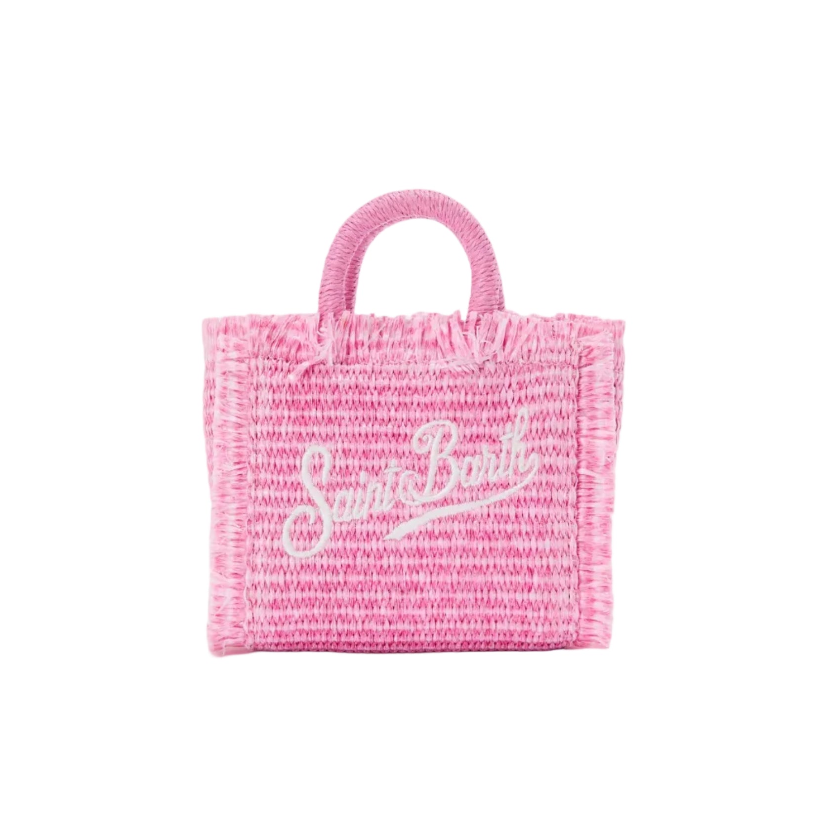 Borsa Vanity micro effetto paglia con dettagli rosa
