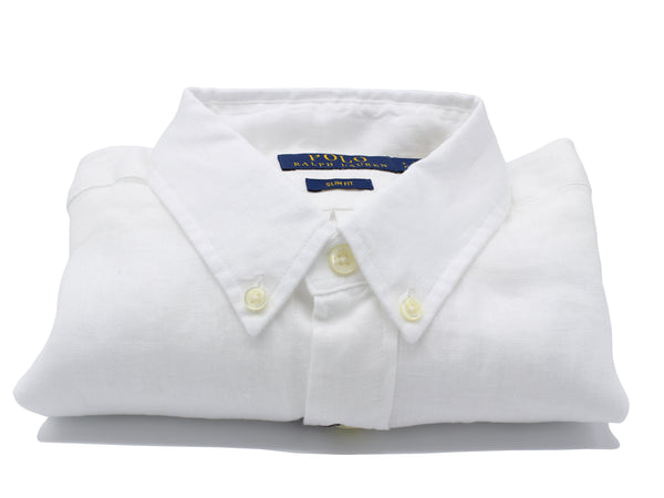 Camicia lino button down slim fit 710829443002 bianco