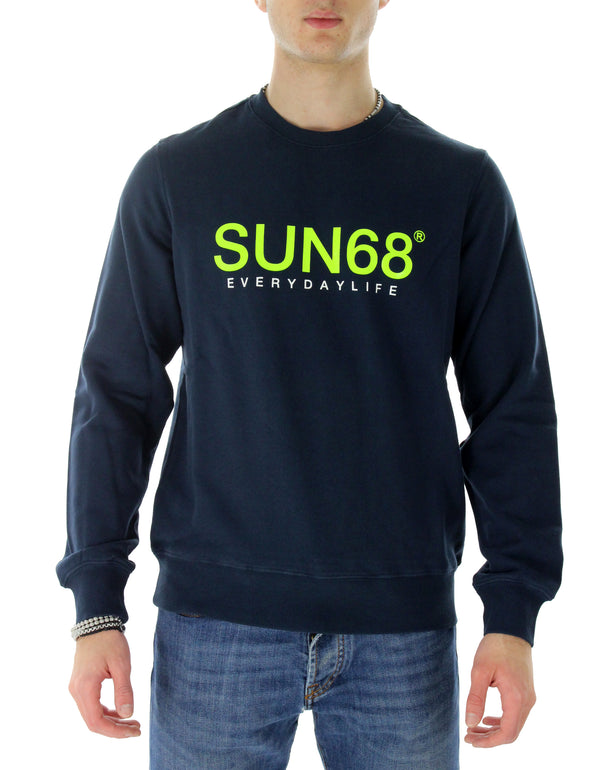 Felpa giro cotone F32111 navy-blue